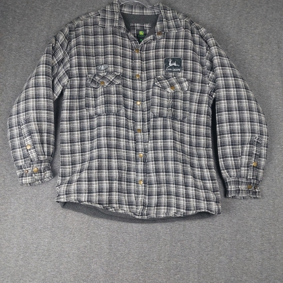 John Deere Other - JOHN DEERE MENS BLACK WHITE PLAID FLANNEL FLEECE LINED SNAP FRONT SHACKET SIZE L